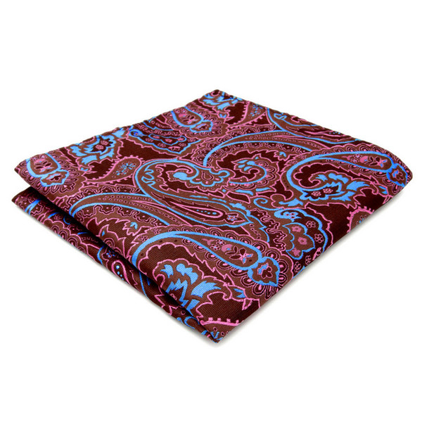 QH2 Handkerchief Paisley Brown Blue Pink Pocket Square Mens Neckties Jacquard Woven Hanky