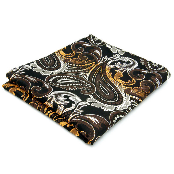 JH16 Paisley Floral Black Brown Handkerchief Pocket Square Mens Neckties Jacquard Woven Hanky