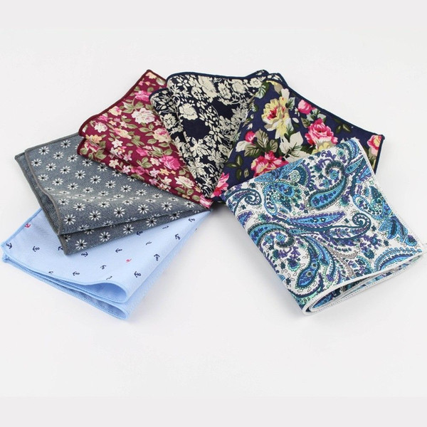 Hankerchief Scarves Vintage Cotton Hankies Men's Pocket Square Handkerchiefs Rose Flower Paisley