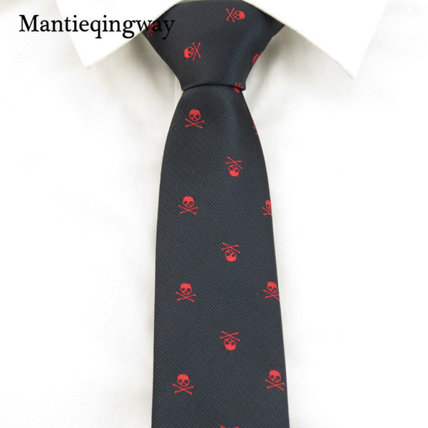 Mantieqingway 6CM Skinny Ties for Men Women Wedding Party Bow Tie Neckwear Accessories Fashion Skull Printed Neckties Black Tie