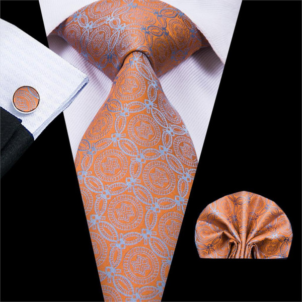 Hi-Tie 2018 Hot Sell 100% Silk New Jacquard Necktie Hanky Cufflinks Set For Men Classic Style For Bussiness C-3083