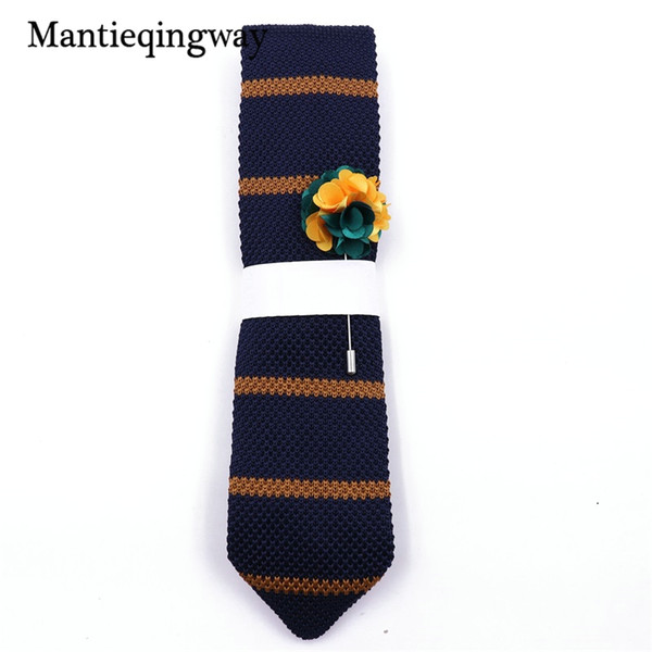 Mantieqingway Brand Knitted Ties+Brooch Set Knitting Neckties for Mens Gravatas Slim Corbatas Vestidos Business Neck Tie