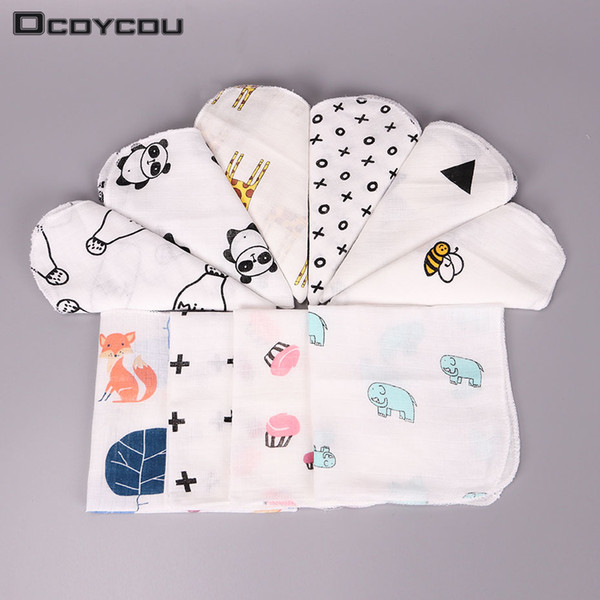 10PCS Kids Baby Cartoon Towel Handkerchief Cotton Muslin Towel Handkerchiefs Two Layers Wipe Handkerchiefs 28X28cm