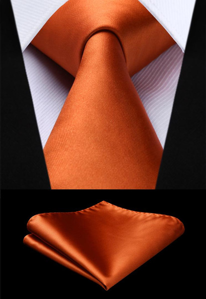 Woven Men Tie Orange Solid Necktie Handkerchief Set#TL201N8S Party Wedding Classic Fashion Pocket Square Tie