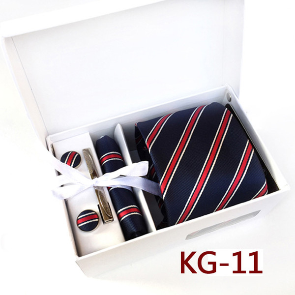 8cm Designer Men Formal Ties Set Classic Woven Striped Necktie with Handkerchief Cufflinks Clip in Gift Box