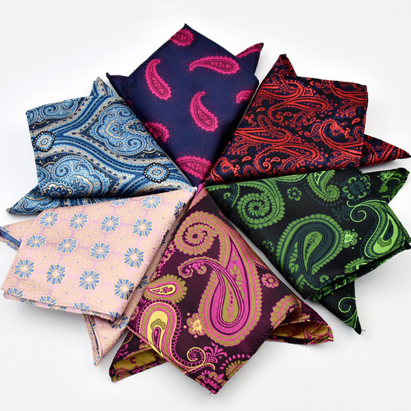 Wholesale Men Polyester Silk Handkerchief Luxury Paisley Floral Pocket Square Chest Towel Business Wedding Party Hanky 10 Pcs /Lot