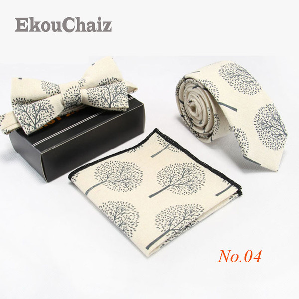 2018 New Fashion Business Style Tie Set Cotton Wedding Party Men Neckwear Ties Bowtie Handkerchief Leisure Ensemble De Cravate