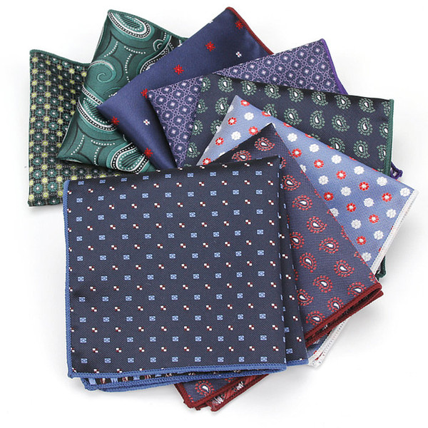 KR1371-1388 Polka Dot Small Flower Men's Polyester Silk Hanky Handkerchief Pocket Square Prom Wedding Party Chest Towel Hankies