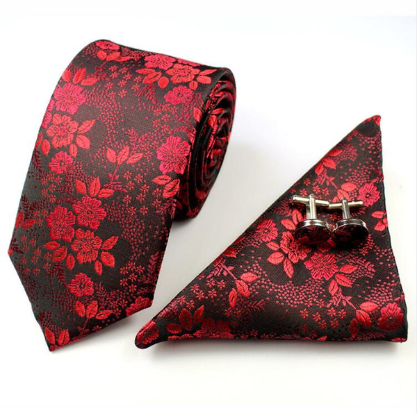 Mans Tie Floral 100% Silk Jacquard Necktie Gravata Corbatas Hanky Cufflinks Tie Set for Men Formal Wedding Party