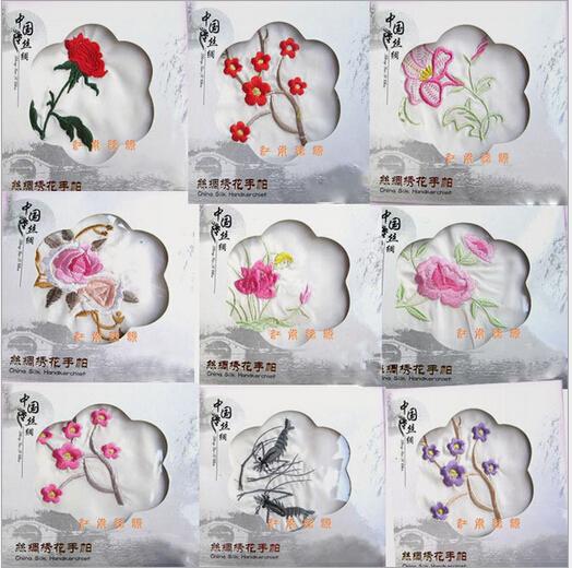 Chinese traditional Silk Satin handkerchief hot fashion trend unique embroidery gift mixed pattern sold per lot of 50pcs