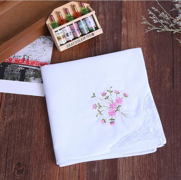 Women's cotton thin embroidered handkerchief white lace edge thorn handkerchief cotton tea towel soft no stretch