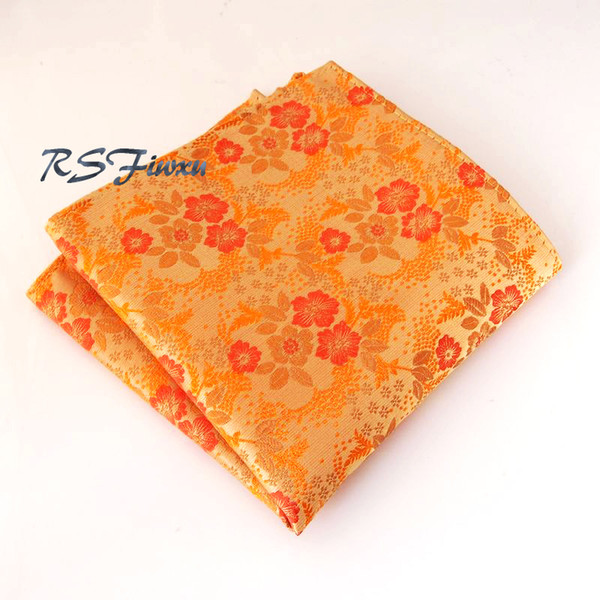 10pcs/lot New Orange Yellow Floral 100% Silk Hanky Men's Jacquard Weave Pocket Square Hankies Hankerchiefs