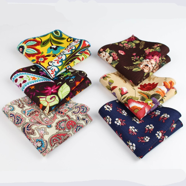 10PCS Flower Hankerchief Scarves Vintage Linen Paisley Hankies Men S Pocket Square Handkerchiefs 22 *22cm