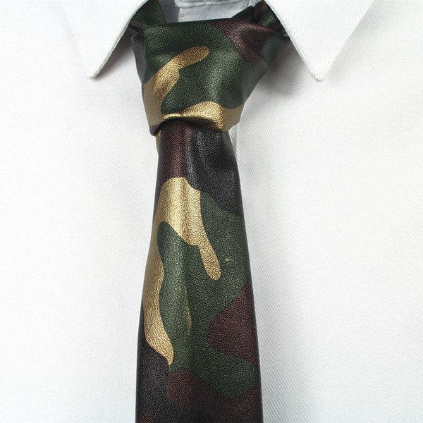 RBOCOTT Mens Leather Camo Tie 6cm Novelty Slim Tie For Men Microfibre Nano Waterproof Necktie For Party Gift Gravata Accessories