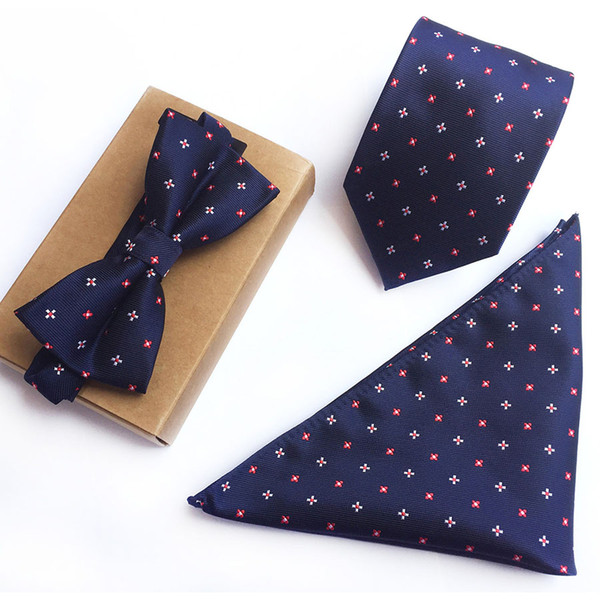 8CM Men Formal Ties Set Bowtie Handkerchief Necktie Sets