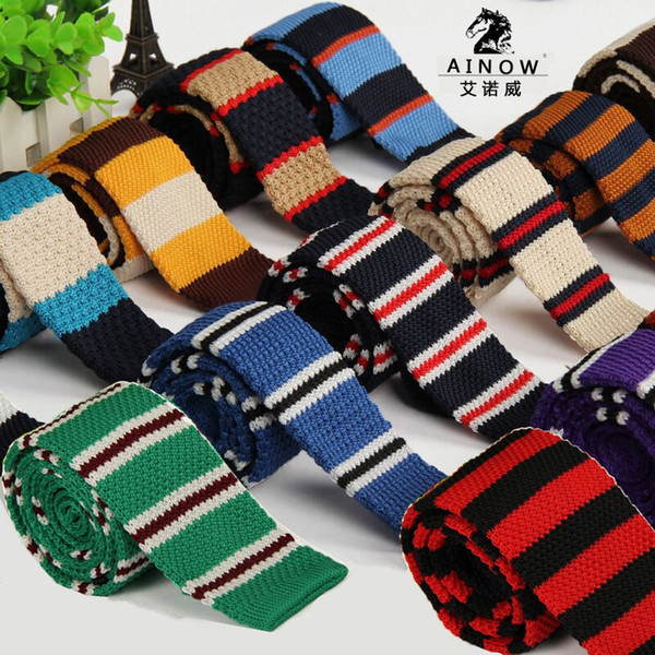 SHENNAIWEI 2016 New wool knit tie casual Korean flat-head 5cm narrow striped necktie men's knitting 20 color