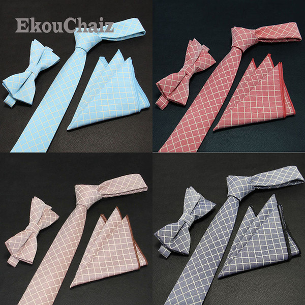 2018 New Fashion Style Tie Necktie Handkerchief Set Cotton Wedding Party Bridegroom Men Cloth Accessories Leisure Traje De Corba