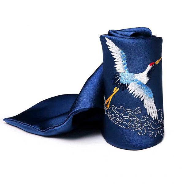 ETHNIC SILK EMBROIDERY CRANE AND BALL BIRD HANDKERCHIEFS MULTICOLOR LADIES SILK HANDEMBROIDERED HANDKERCHIEF SUZHOU HAND EMBROIDERY