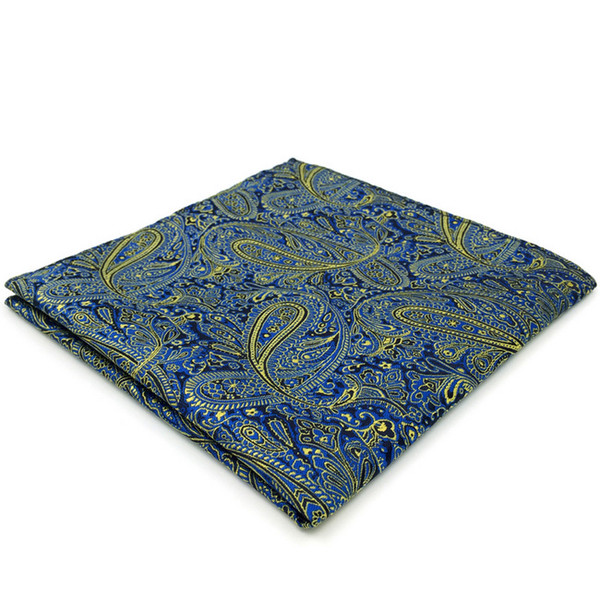 EH13 Blue Yellow Paisley Silk Mens Pocket Square Wedding Classic Handkerchief Classic Novelty Hanky