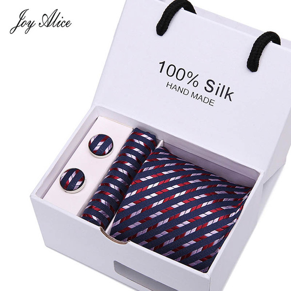 Gift box packing men brand luxury necktie pocket square wedding mens neck ties silk tie set cufflinks handkerchief