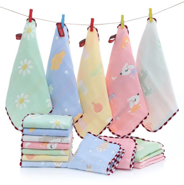 6 layers Newborn Baby Handkerchief Cartoon Square Cotton Infant absorbent Face Towel Hand Wipe Muslin 25x25cm Wash Cloth Bathing