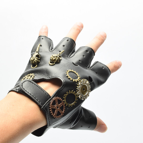 1 Pair Vintage Gothic Steampunk Gear PU Gloves Unisex Punk Black Gloves High Quality Fast Shipment