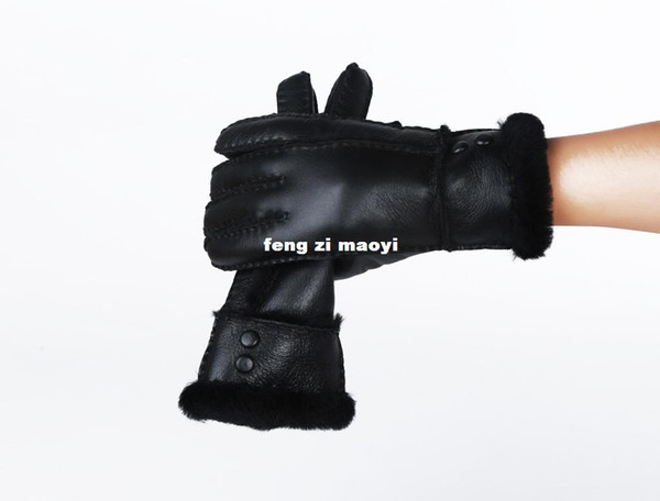 2016 the new women two button fur gloves warm gloves leather gloves