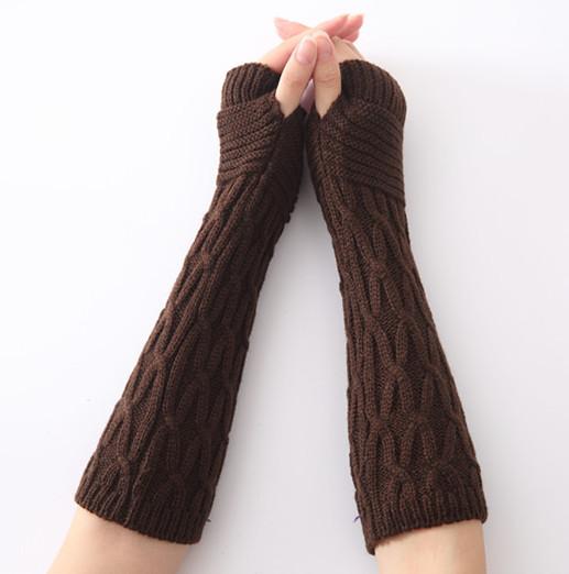 Warm knit wool fingerless gloves winter knitted half finger cuff gloves women winter long mittens