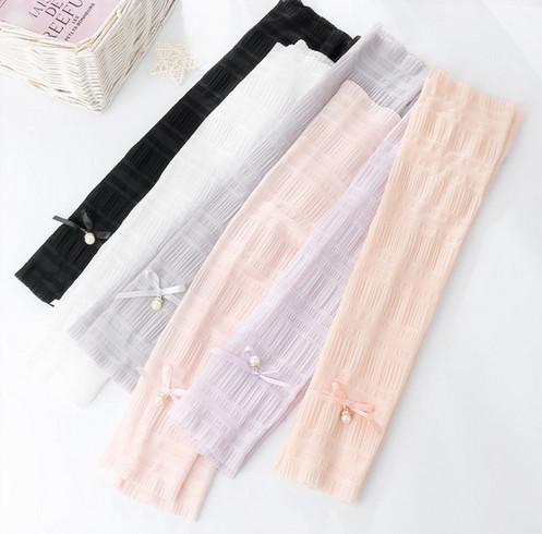 2019 New Women's Summer Long Show Finger Bow with Pearl Driving Sunscreen Gloves Arm Cover