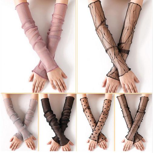 2019 New Summer sunscreen sleeves, ice silk gloves, lace, gold and silver silk arm sleeves breathable