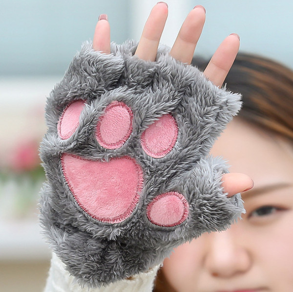 Fluffy Bear/Cat Plush Paw/Claw Glove soft toweling lady's half covered gloves