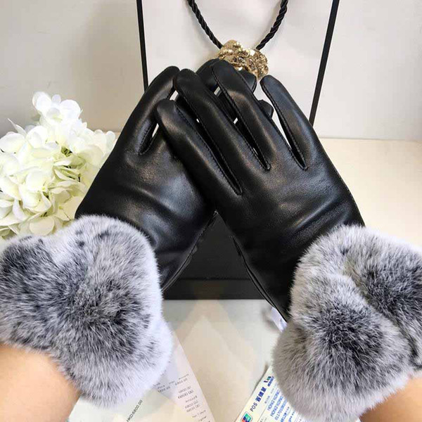 Winter Women Genuine Leather Glove Red Sheepskin Gloves Thick warm Fashion Female Windproof Anti Slip Mittens Hot Sale Rabbit fur gloves bag