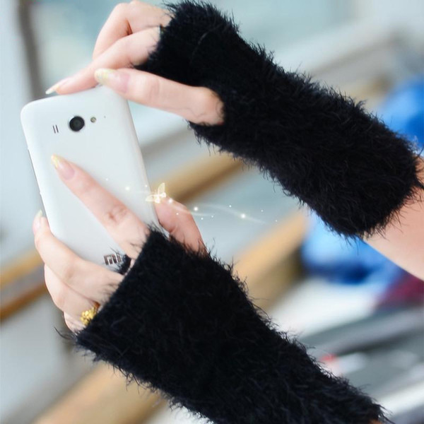 Lady qiu dong mohair fingerless gloves 5 colors Half means more warm wool knitting sleeves free shipping