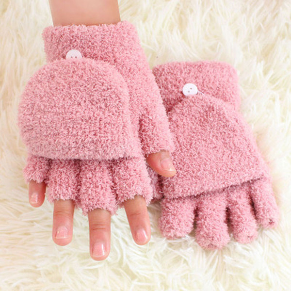 Autumn and winter gloves Coral fleece flip half gloves lady's winter fingerless gloves hand wrist keyboard glove half-fingers snow gloves