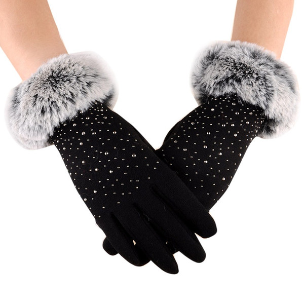 Womens Finger Gloves Thicken Winter Keep Warm Mittens Female Faux Fur Elegant Gloves Hand Warmer High quality #10