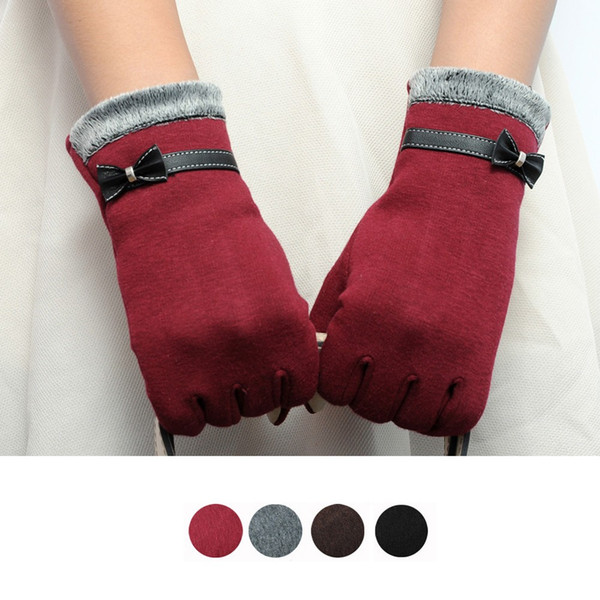 Feitong Elegant Womens Gloves Screen Winter Warm Bow Soft Wrist Gloves Mittens Cashmere Full Finger guantes mujer handschoenen