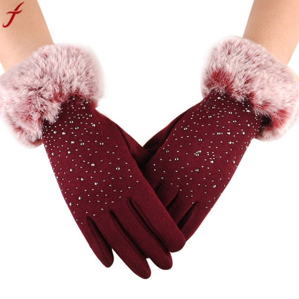 2017 Winter Mittens Women Fashion Warm Thicken Cotton Gloves Winter Girls Elegant Glove For Lady luvas femininas