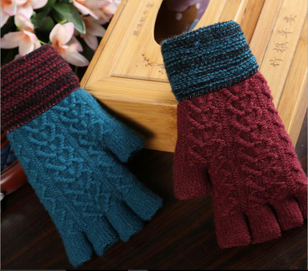 Men's knitted wool winter thickening warm half-exposed fingers refers to five fingers gloves students write keyboard typing wholesale