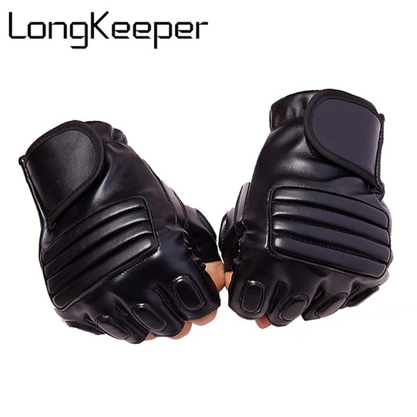 Long Keeper New Style Mens Leather Driving Gloves Fitness Gloves Half Finger Tactical Gloves Black Guantes Luva Fingerless