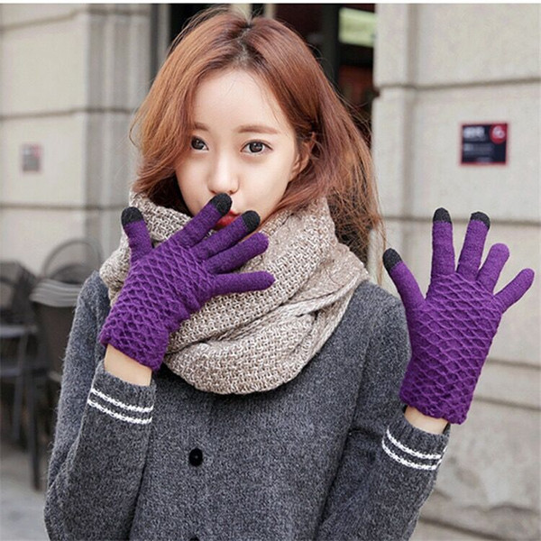 New Kind of Touch Screen Gloves for Knitting Hats Women's Warm and Furry Touch Screen Induction Fall and Winter Cute Gloves Wool Knitting