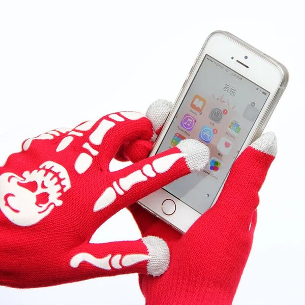 New fashion European and American Halloween knitting wool printing skull claw touch screen wool gloves night burst