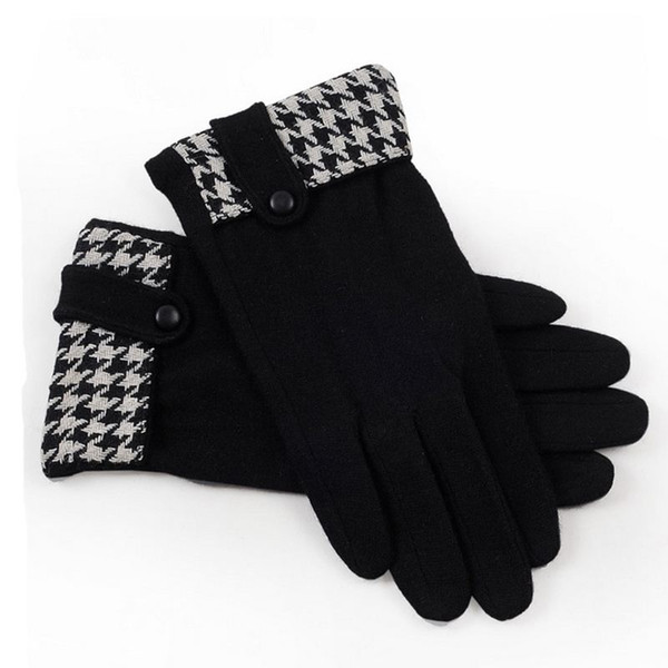 Houndstooth Covered Finger Halter Gloves Women Bow Winter Warm Mittens Glove Girls Casual Outdoor Hand Gloves Style Randomly