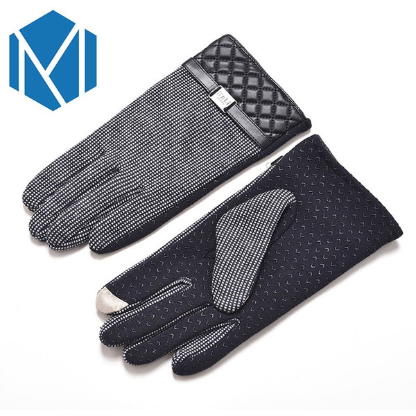 Men Grid Screen Casual Winter Warm Gloves Male Synthetic Leather Covered Finger Halter Gloves Hand Accessories 1 Pair