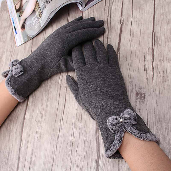 Fashion Bowknot Guantes Winter Cute Bow Girl Plush Full Finger Gloves Cashmere Luvas Thick Warm Women's Mittens Glove