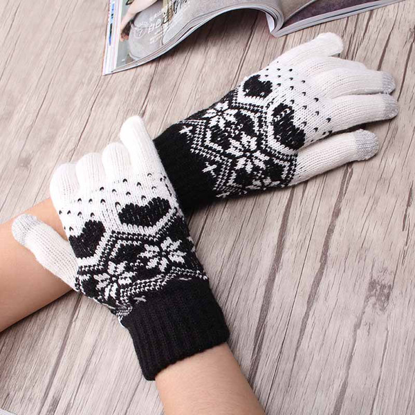 Children Girl's Winter Warm Snowflake Gloves Kids Women Heart Pattern Luvas Knit Mittens Full Finger Children Glove