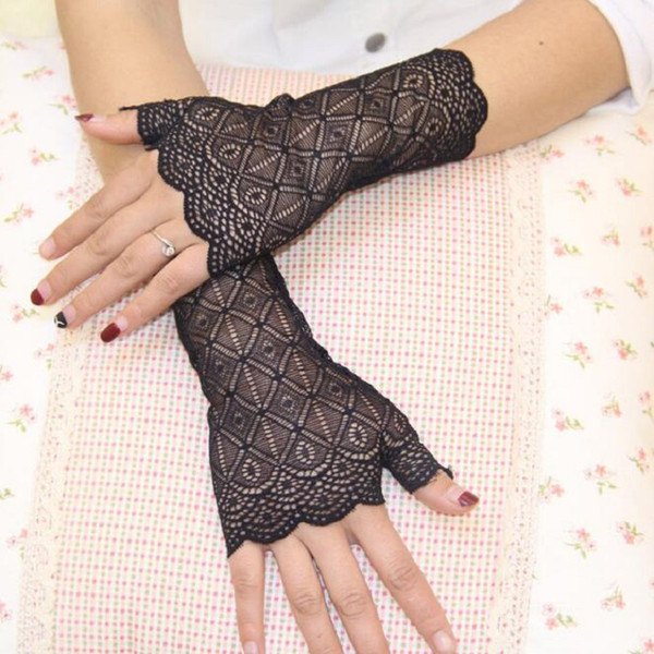 Lace Fingerless Short Gloves Fashion for driving car/wedding/decoration grace vintage check flower grace Anti-sun