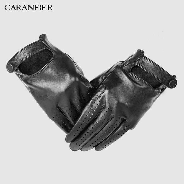 CARANFIER Mens Genuine Leather Gloves Male Breathable Goatskin Thin Spring Summer Autumn Driving Anti-skid Mittens Men Gloves