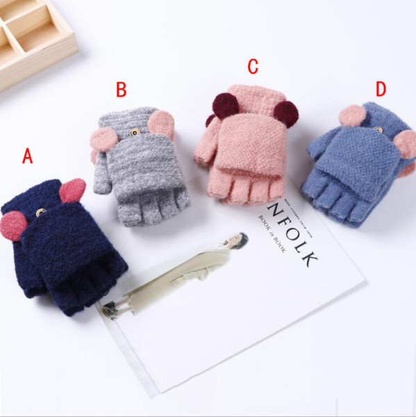 New Fashion Korean Half Finger Gloves Clamshell Women Imitation Cashmere Warm Student Gloves Winter Riding Gloves