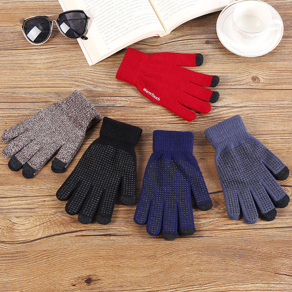 Fashion Men Winter Slip Gloves Driving Touch Screen Gloves Women Knitted Wool Couples Plus Velvet Riding Warm Gloves