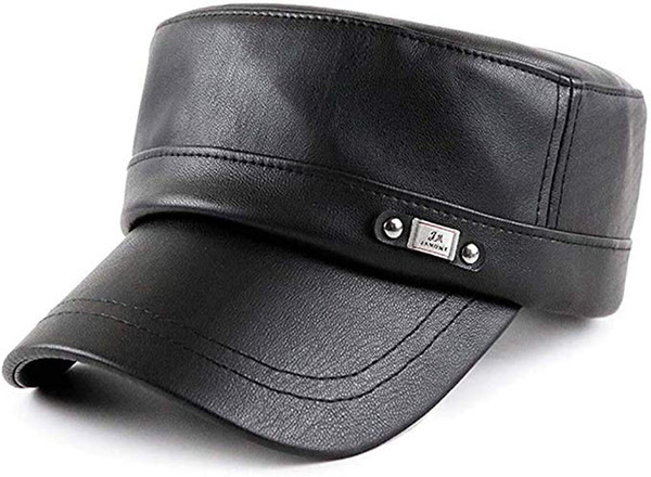 King Star Mens Womens Vintage PU Leather Cap Military Cadet Army Flat Top Hat Fahion Cap